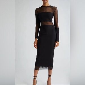 NEW Israella Kobla Long Sleeve Mesh Accent Sweater Dress, Black Size S Small